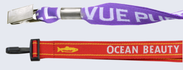 A sample of Brady People ID end fittings for custom lanyards