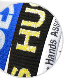 Close up of Brady People ID's custom silkscreen lanyards