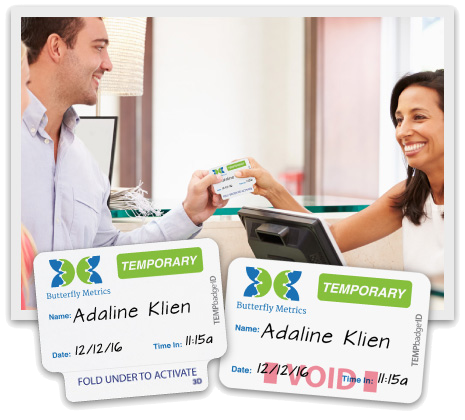 A collection of expiring visitor badges being used for Visitor Management